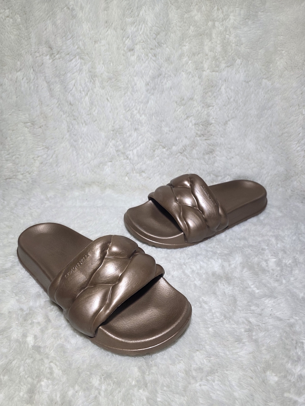 Lemon Jelly Sunny Metallic Bronze Braided Platform Slides Vegan Sandal US 10 41 - Picture 2 of 8